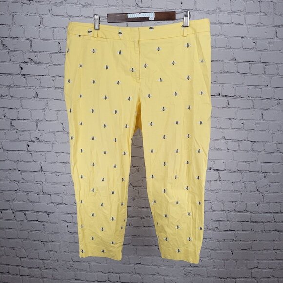 Talbots Yellow Embroidered Bees Curvy High Rise Cropped Pants 18W (37x25) - Picture 1 of 15